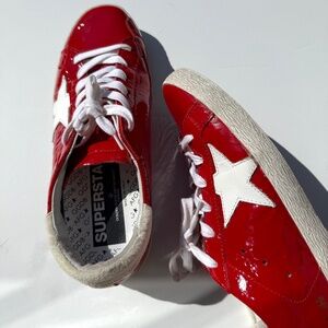 GOLDEN GOOSE Superstar Red Patent Ostrich White Sneakers 38, 8